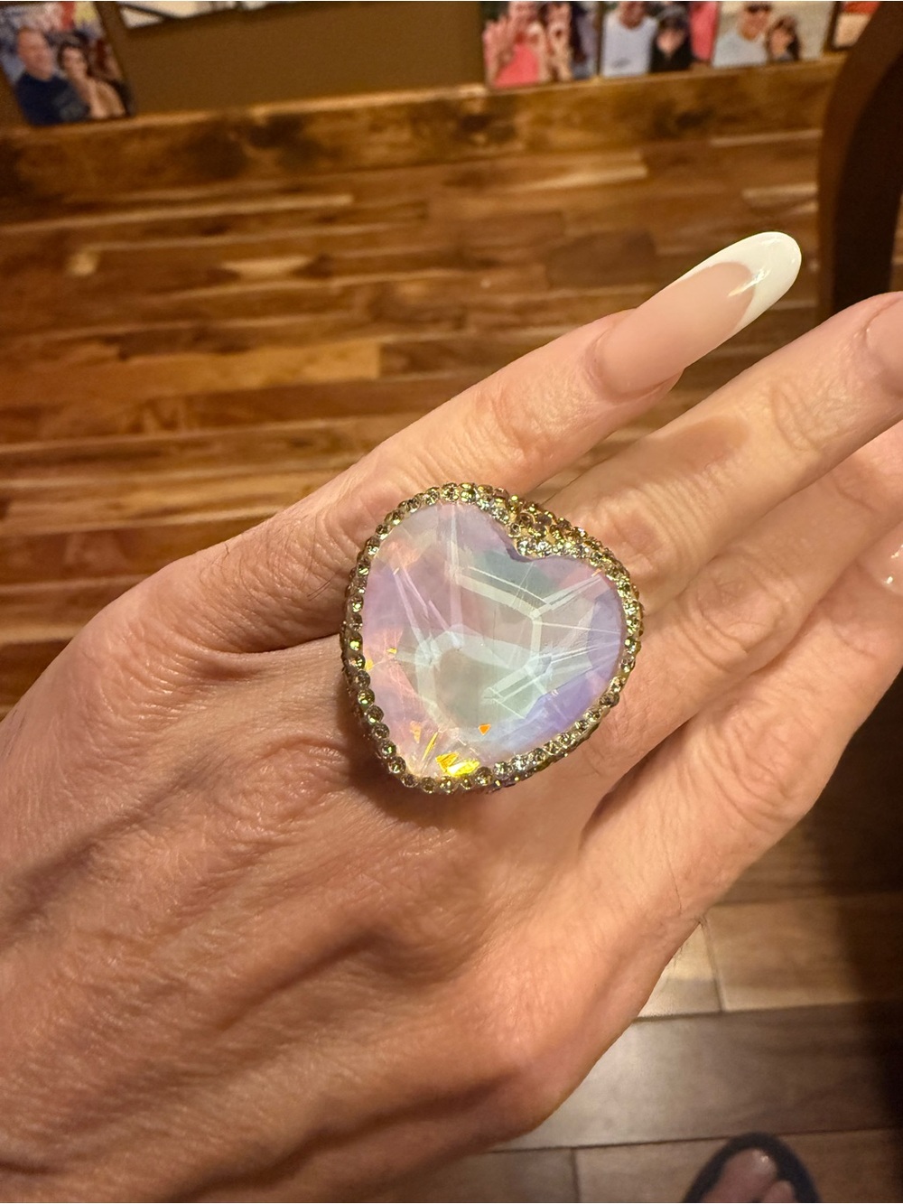 New Heart-Shaped Iridescent Statement Ring - Gold Trim adjustable